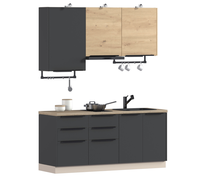 Кухонные гарнитуры, Кухонный гарнитур ЛОФТ Регина Песочный/Диамант серый, Дуб дикий 1,8 м ПОД КЛЮЧ