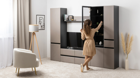 Шкаф-витрина Сидней 13.201, антрацит, веллюто капучино