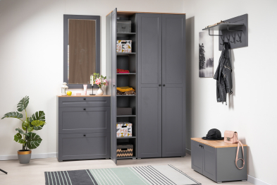 Шкаф-пенал Остин 13.225, серый графит, дуб золотой крафт