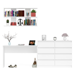 Комод Мори 8-мь ящиков с рабочим столом 1200 и верхней книжной полкой