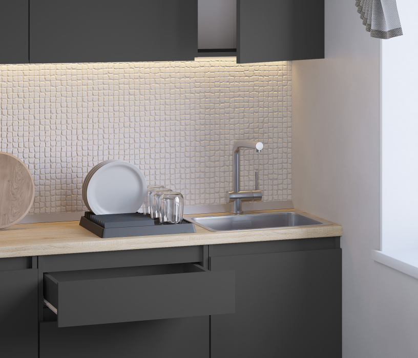 Кухонные гарнитуры, Кухонный гарнитур Леон прямой 150 см, диамант серый