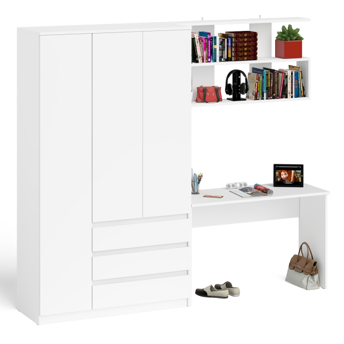 Домашние кабинеты, Место для учёбы ребёнка Мори из письменного стола 1200, полки для книг и шкафа для одежды