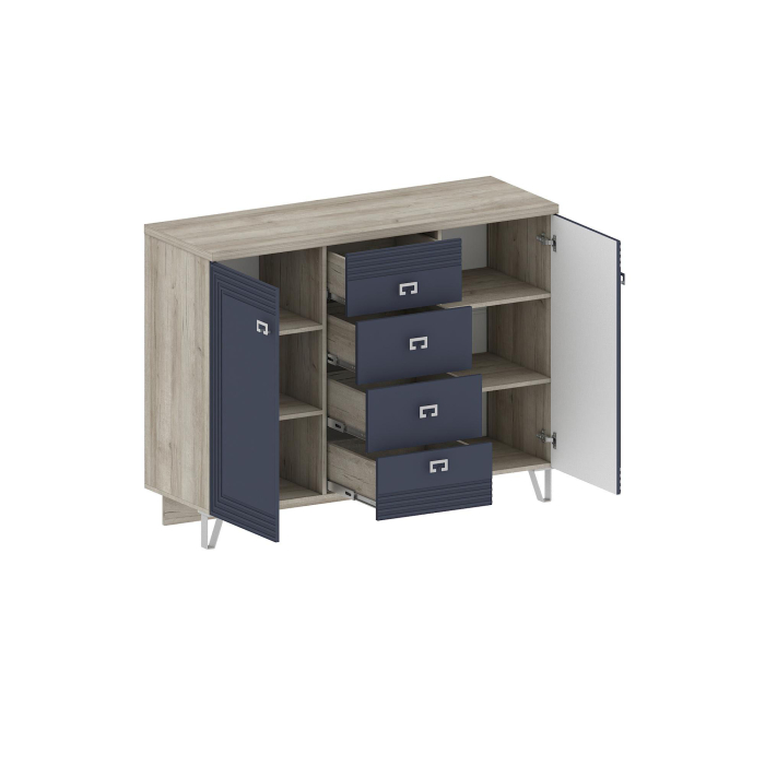 Комоды, Комод Лежер КМ-3104, дуб серый, холст сапфировый