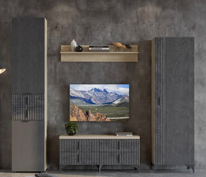 ТВ-тумбы, Тумба Шер ТБ-3302, дуб серый, айронвуд серебро