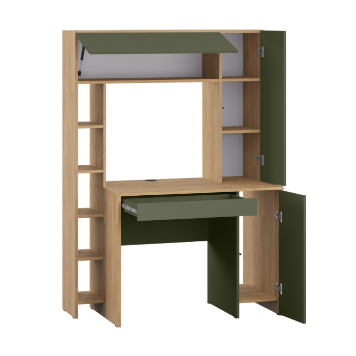Прямые компьютерные столы, Стол компьютерный Комфорт 12.71, гикори рокфорд натуральный, дымчатый зеленый