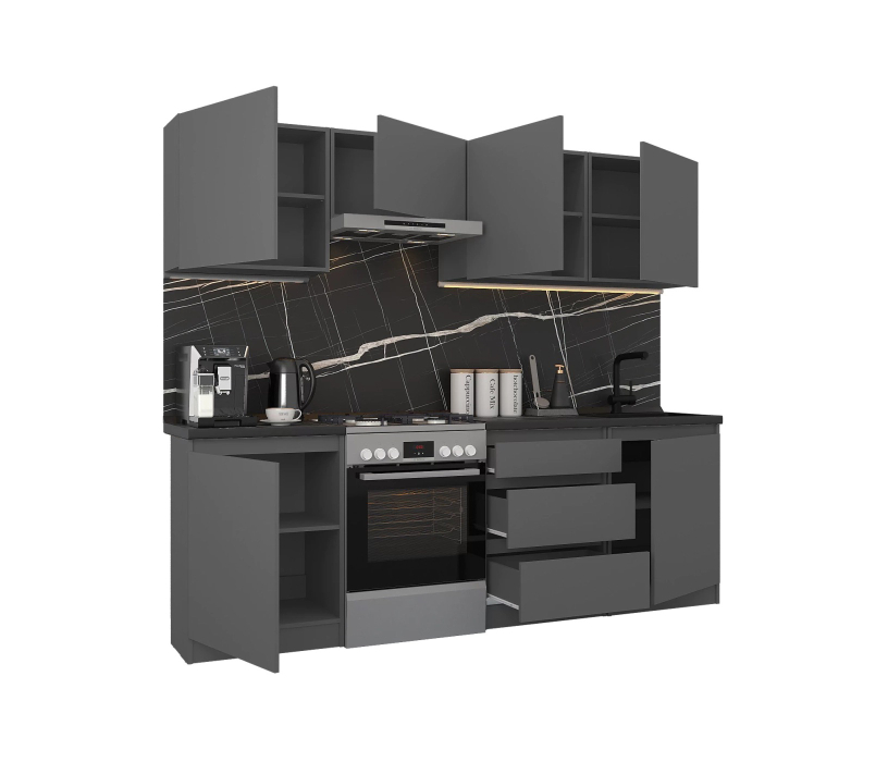 Кухонные гарнитуры, Кухонный гарнитур Леон прямой 240 см, диамант серый