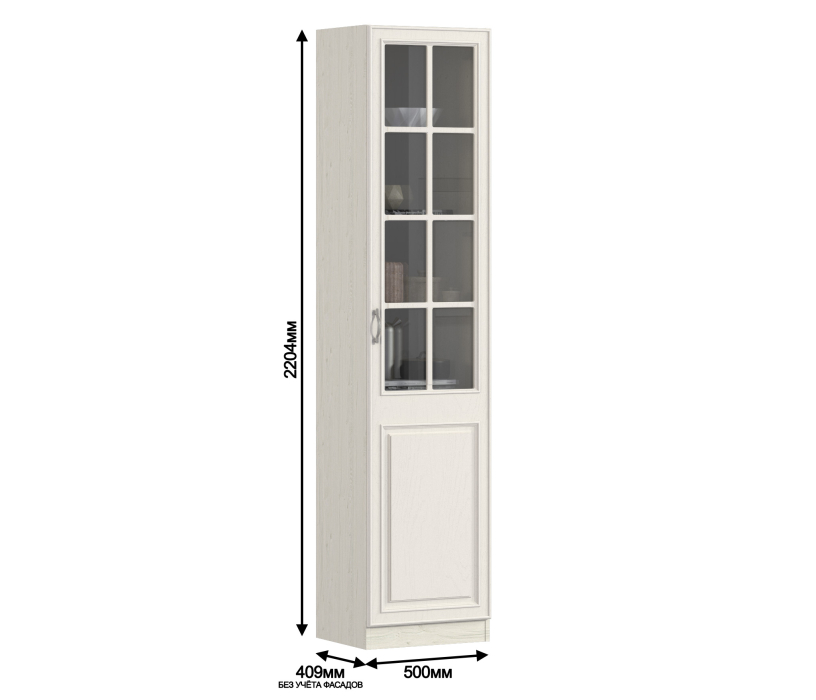 Шкафы одностворчатые, Шкаф-витрина Гранд / Ливерпуль СБ-3516 Дуб Приморский Белый/МДФ Классика Светлый