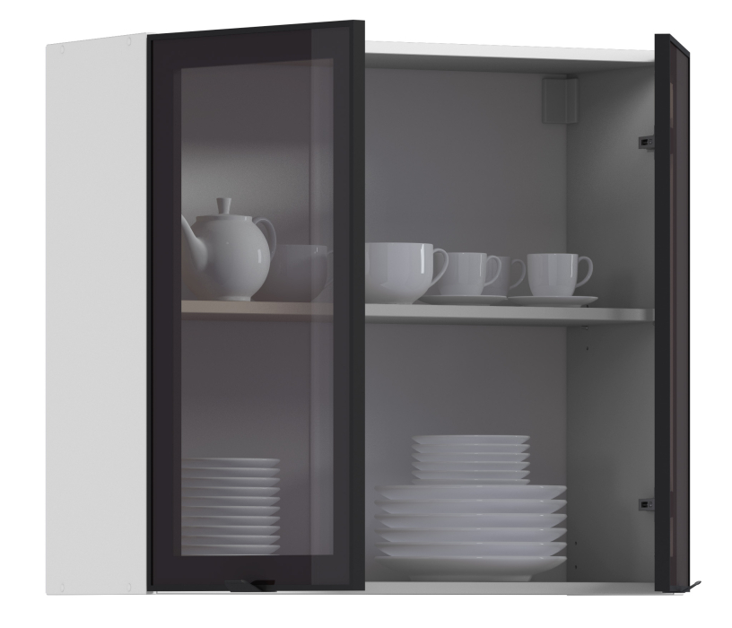 Навесные, Регина РП-80 Полка Белый/Витрина алюминий Черный матовый/стекло Бронза