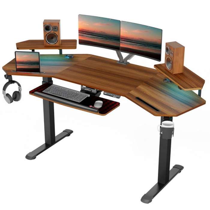 Геймерские, Стол для компьютера (для геймеров) с подставкой под клавиатуру и электрической регулировкой по высоте Eureka ERK-ED71-WN