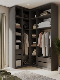 Угловой шкаф для одежды рапсашной с ящиками и антресолью София 2600х1700х1300 мм