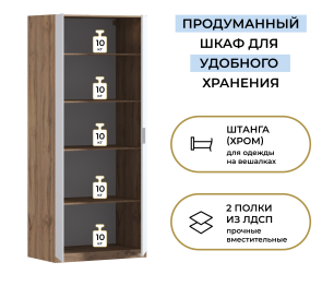 Шкаф двухдверный Макс 1000 мм, вариант №2 (ЛДСП, корпус дуб вотан)