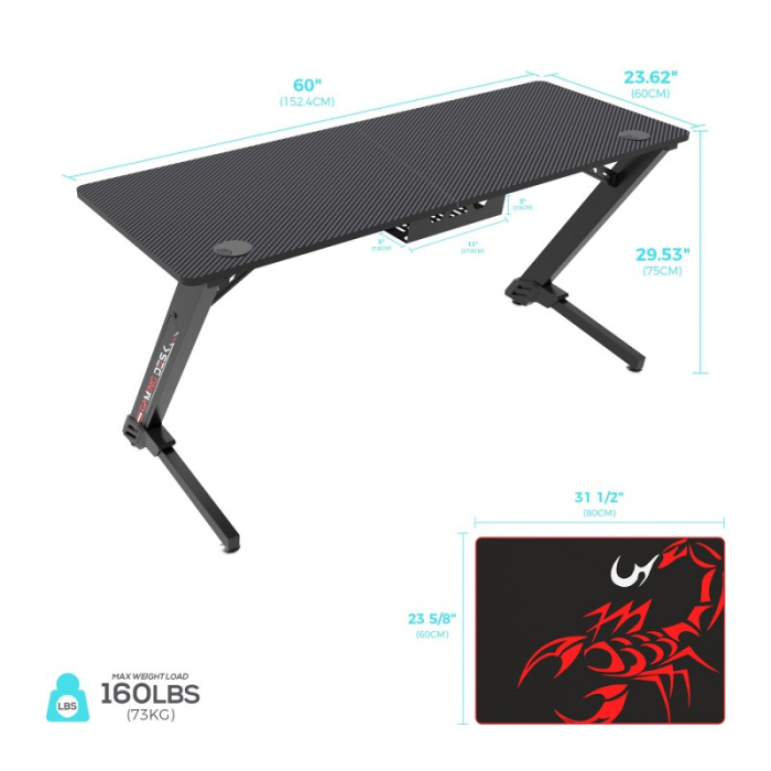 Геймерские, Стол для компьютера (для геймеров) Eureka ERK-TN-Z60-BK