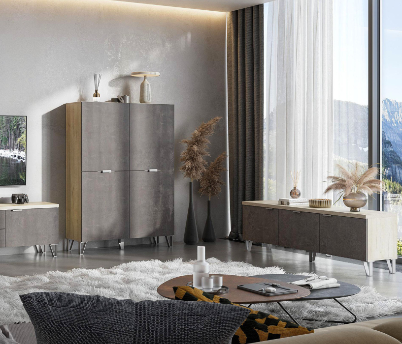 ТВ-тумбы, Тумба Анима ТБ-3006, дуб серый, камень темный