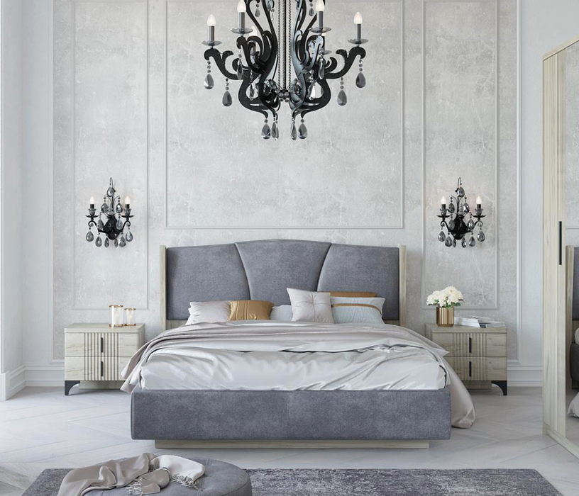 Мягкая кровать, Кровать Шер КР-23-М-16, дуб серый/alpina 14