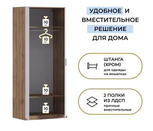 Шкаф двухдверный Макс 1000 мм, вариант №1 (ЛДСП, корпус дуб вотан)