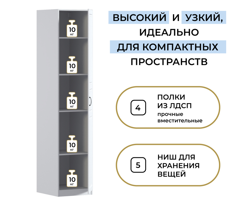 Для одежды, Шкаф однодверный Макс 500 мм, вариант №2 (ЛДСП/МДФ)