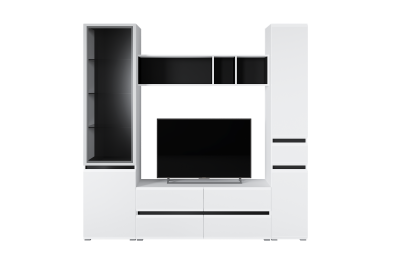 Шкаф-витрина Сидней 13.201, белый премиум, черный, белый глянец