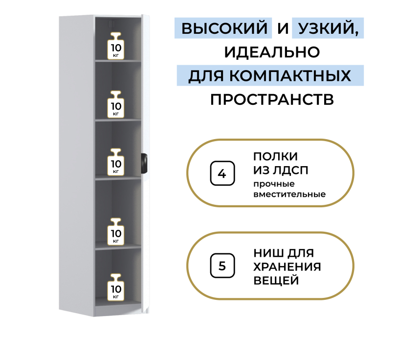 Для одежды, Шкаф однодверный Макс 500 мм, вариант №2 (ЛДСП/МДФ)