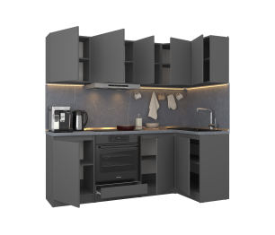 Кухонный гарнитур Леон угловой 210х100 см, диамант серый