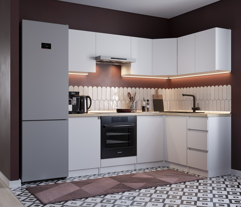 Кухонные гарнитуры, Кухонный гарнитур Леон угловой 210х140 см, белый