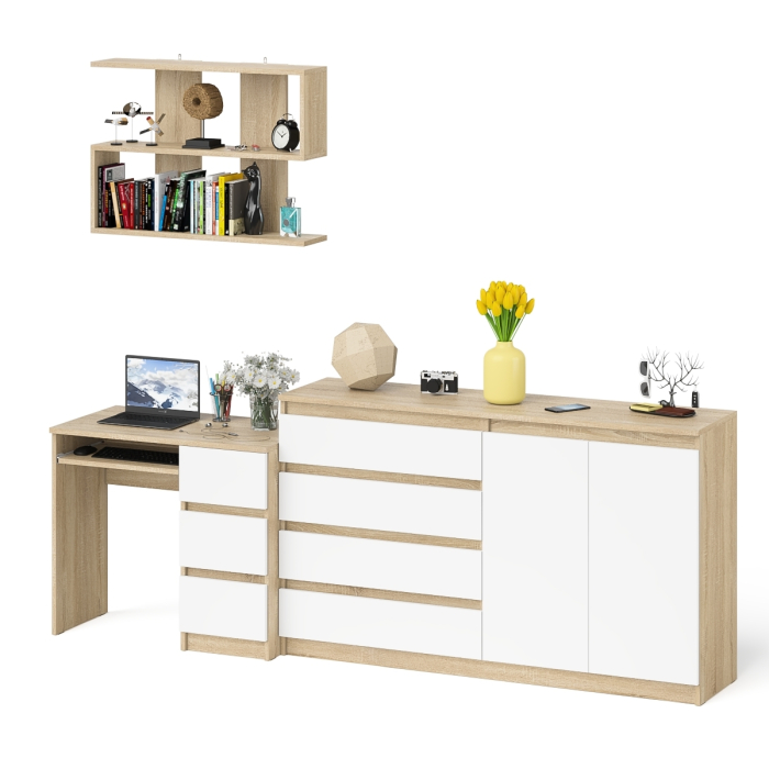 Домашние кабинеты, Стол для ноутбука с тумбой справа с комодом Мори МК1600.1 и полочкой