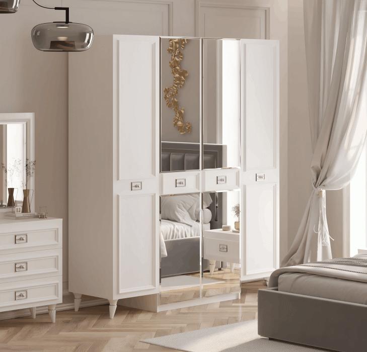 Шкафы распашные, Шкаф в спальню 4х дверный Валенсия (серебро)