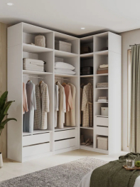 Угловой шкаф для одежды распашной с ящиками и антресолью, София, 2600х2100х1300мм