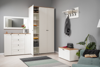 Шкаф-пенал Остин 13.225, белая шагрень, дуб золотой крафт